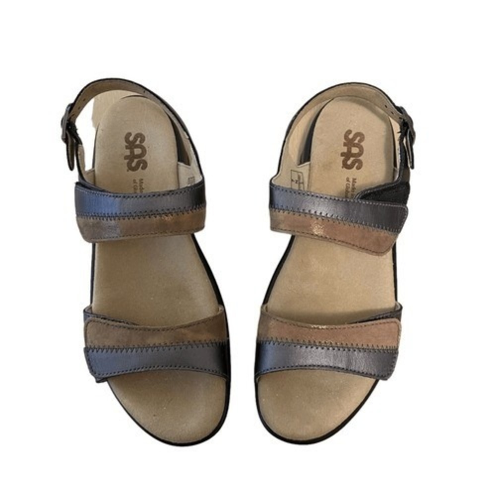 SAS Duo Womens Comfort Sandals Pewter Bronze Leather Made in USA Size 7N